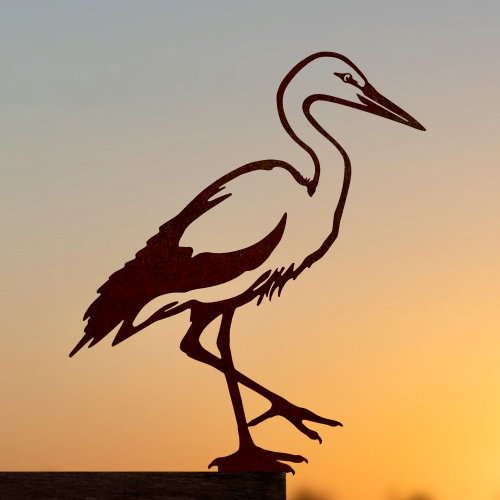 Metalbird vogel van cortenstaal - witte ooievaar