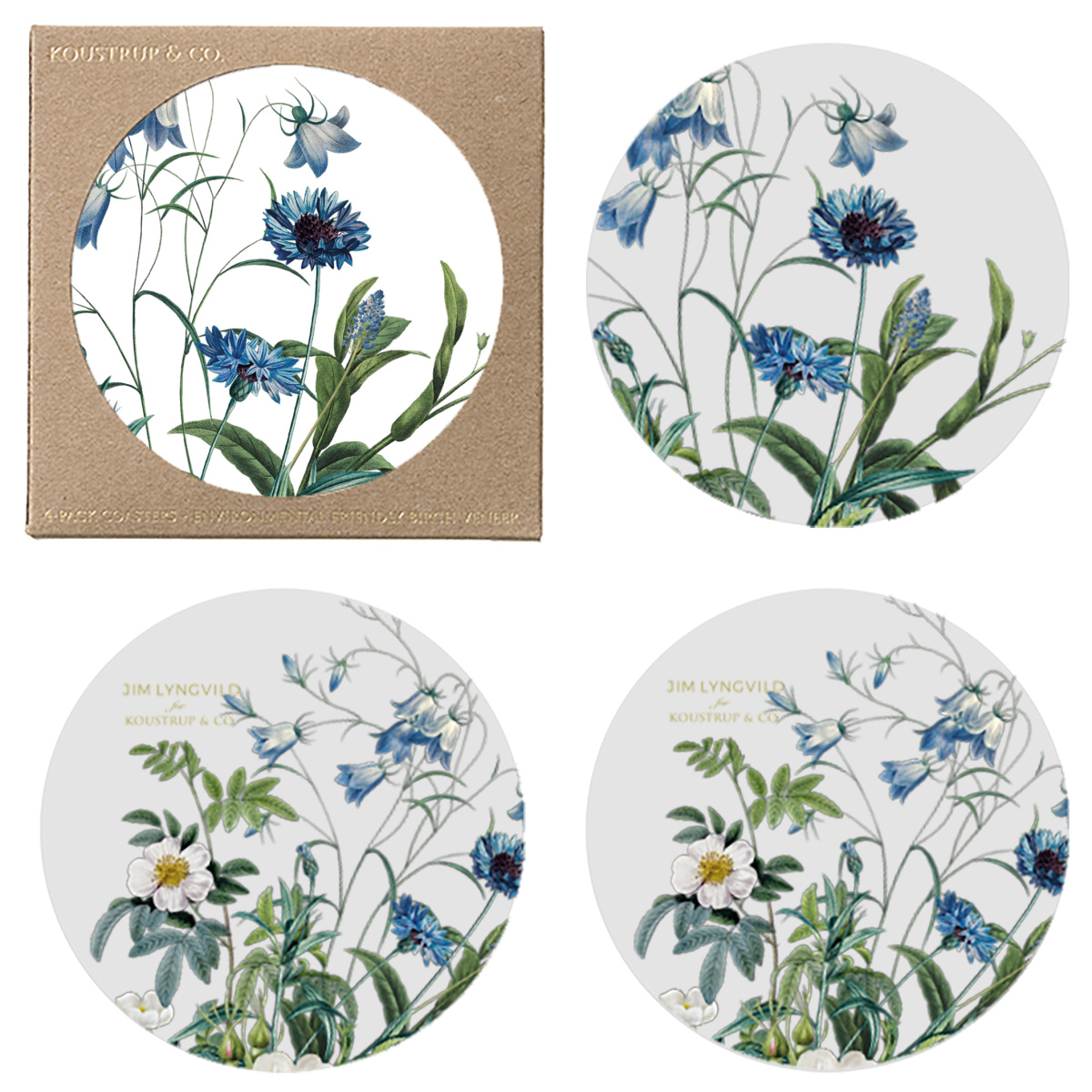 Jim Lyngvild Glasuntersetzer – Blue Flower Garden