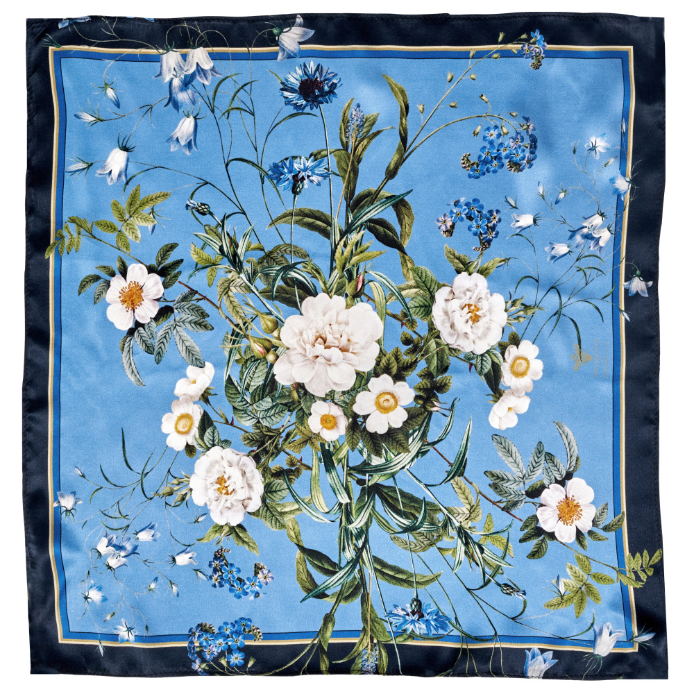 Jim Lyngvild Seidentuch, 50x50 - Blauer Blumengarten