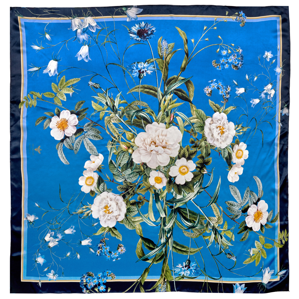 Jim Lyngvild Seidentuch, 100x100 - Blauer Blumengarten