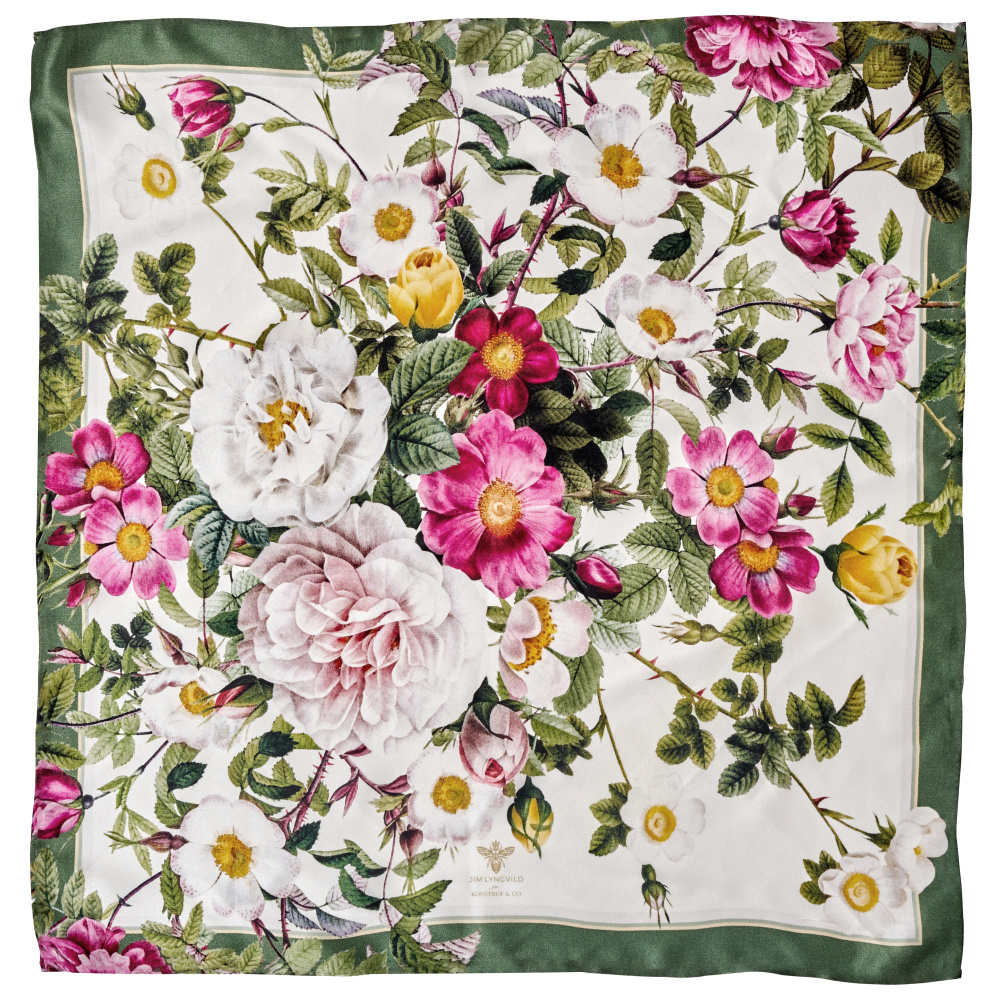 Jim Lyngvild Silk Scarf, 50x50 - Rose Flower