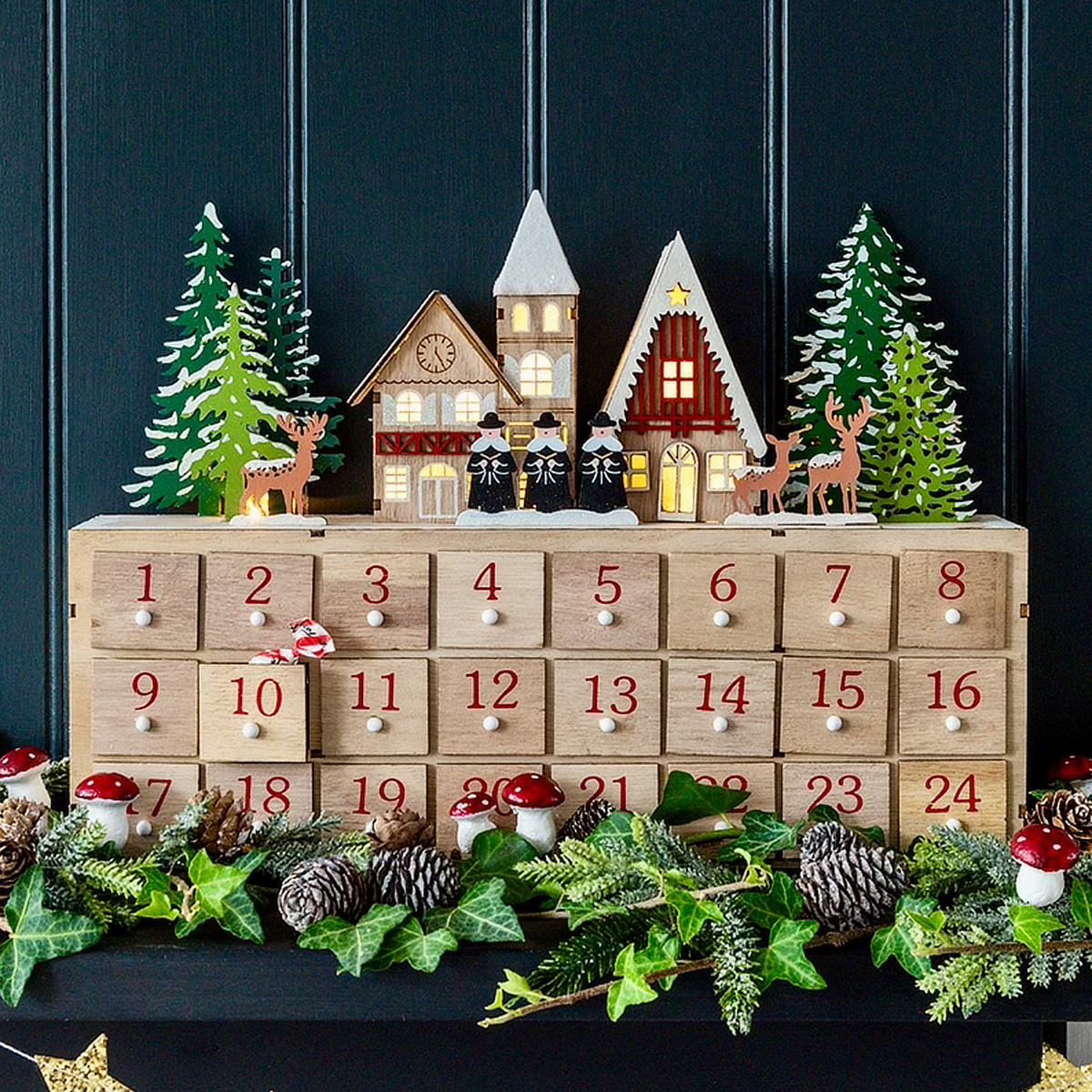Rex London julekalender m. LED - vinterby