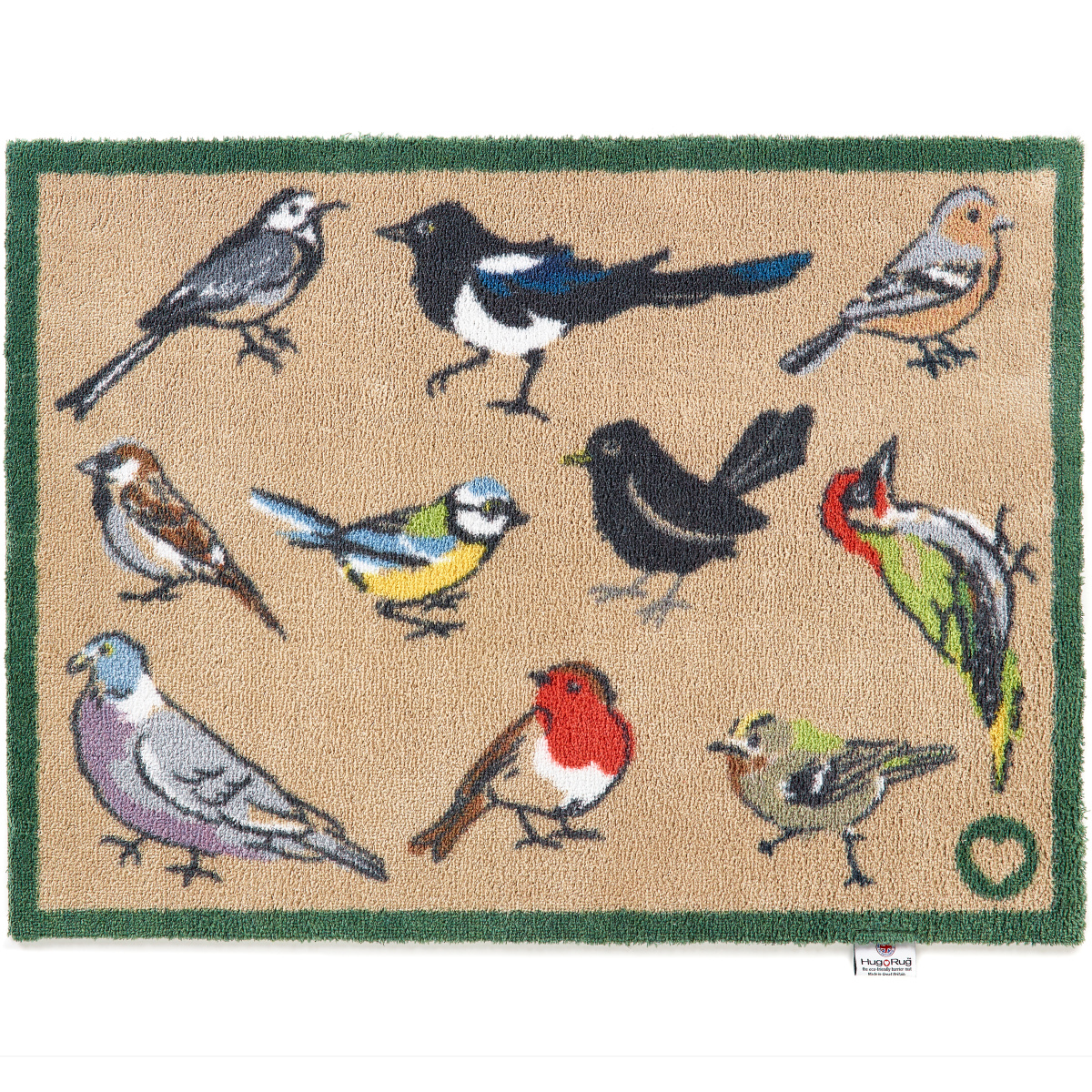 Hug Rug ekologisk dörrmatta, 65x85 - Trädgårdens fåglar