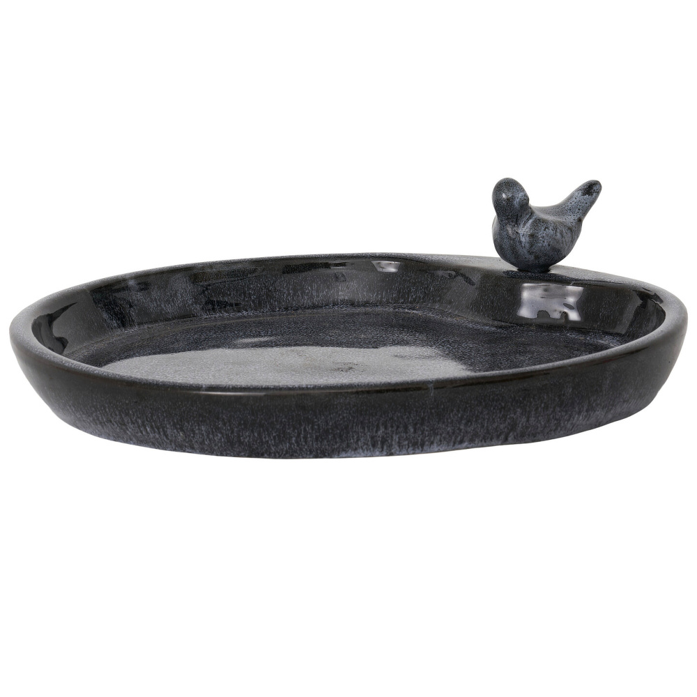 Lauvring vogelbad van keramiek - Zwart, rond - Afbeelding 3