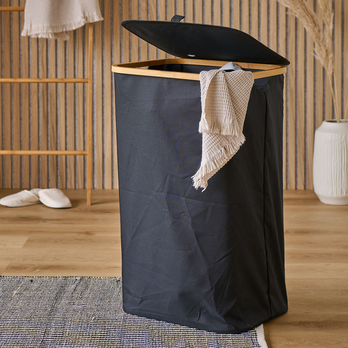 Zeller wasmand met draagtas - Zwart