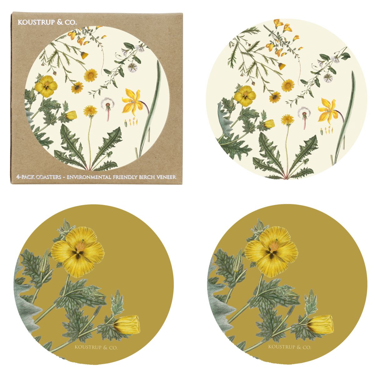 Flora Danica Glasuntersetzer - Gelbe Blumen