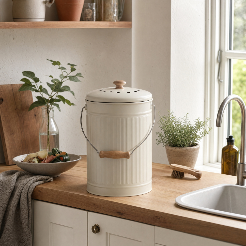 Seau à compost Eddingtons avec filtre à charbon - 7 L, beige - Image 3