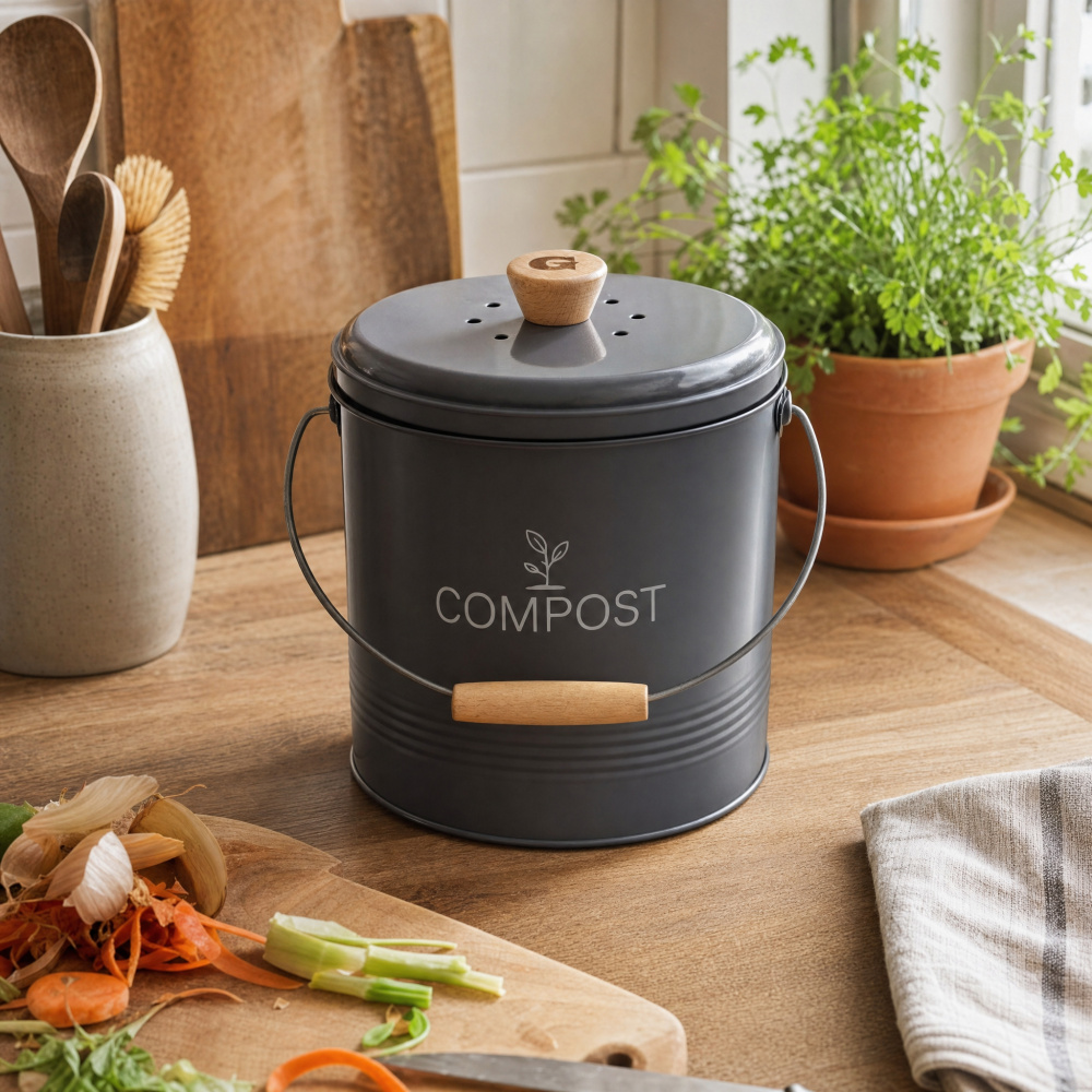 Guillouard compost bin with charcoal filter - 4.5 L, grey - Image 5