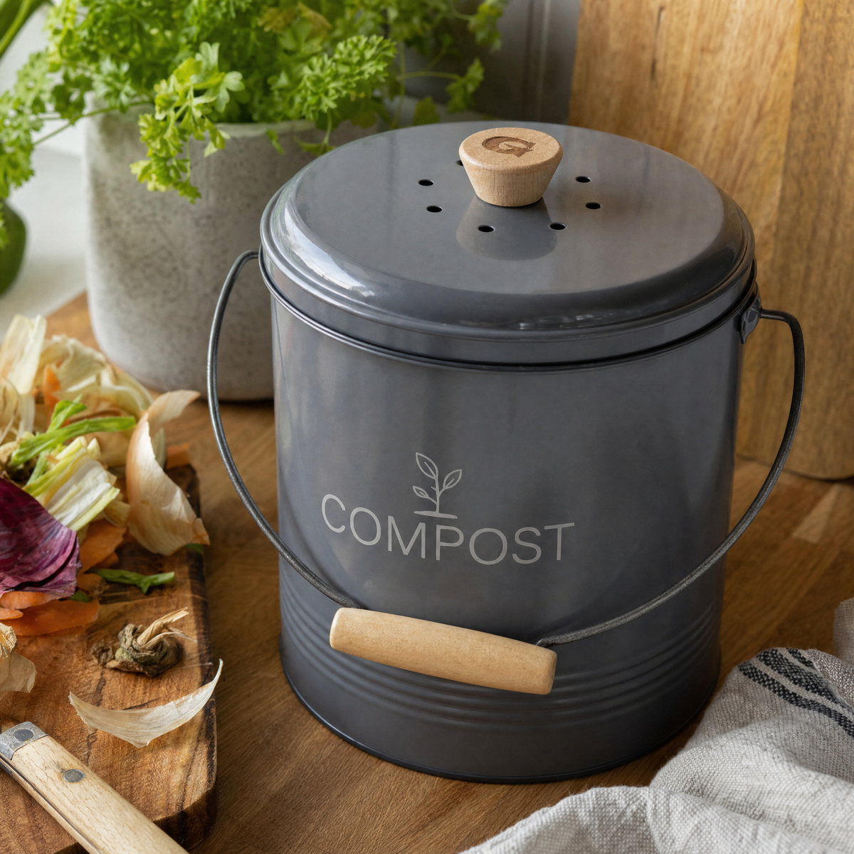 Guillouard Komposteimer mit Kohlefilter – 4,5 l, grau