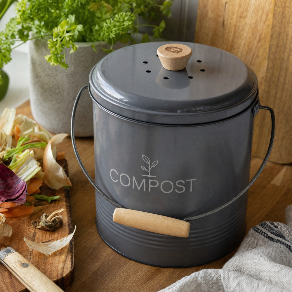 Guillouard compost bin with charcoal filter - 4.5 L, grey
