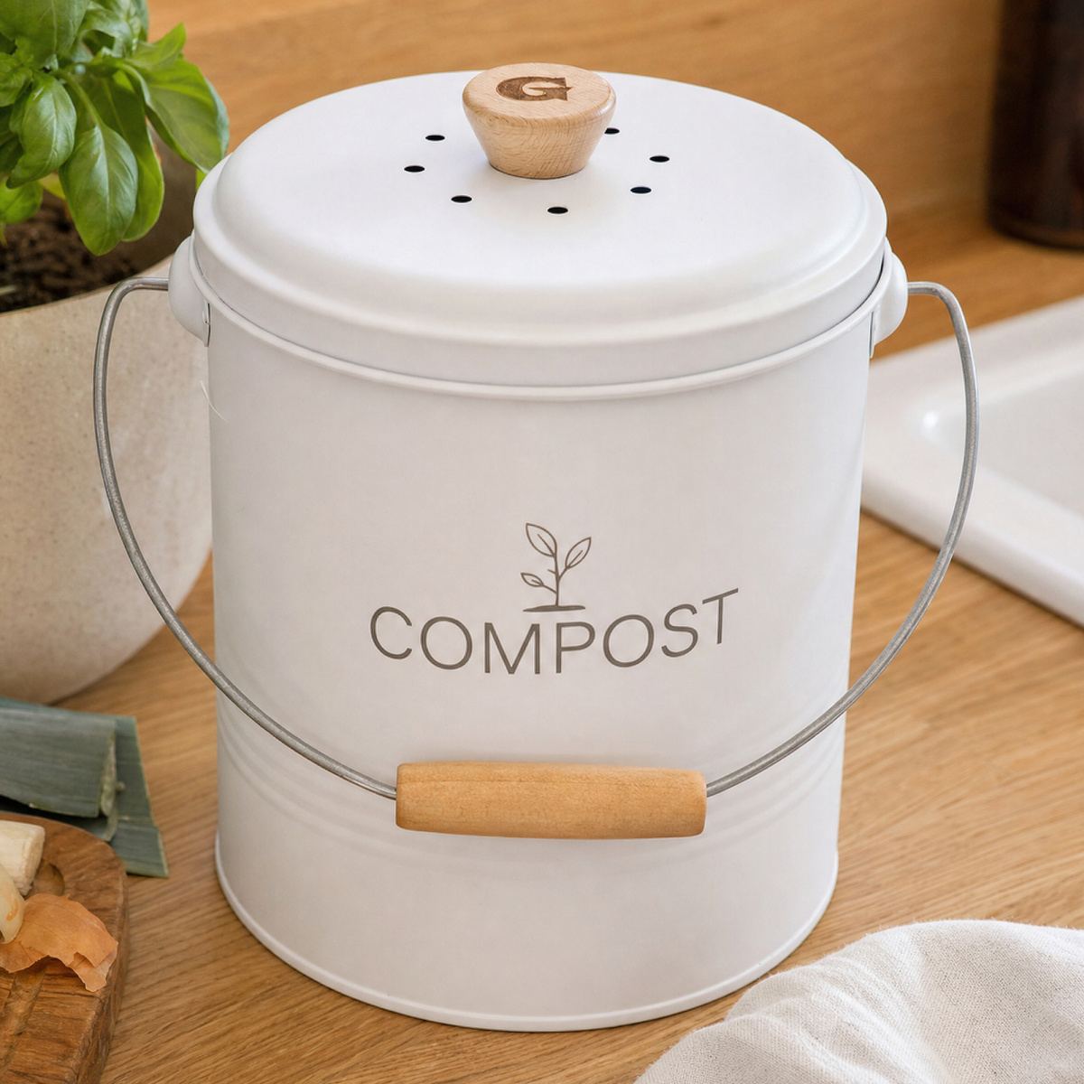 Guillouard Komposteimer mit Aktivkohlefilter - 4,5 L, weiß