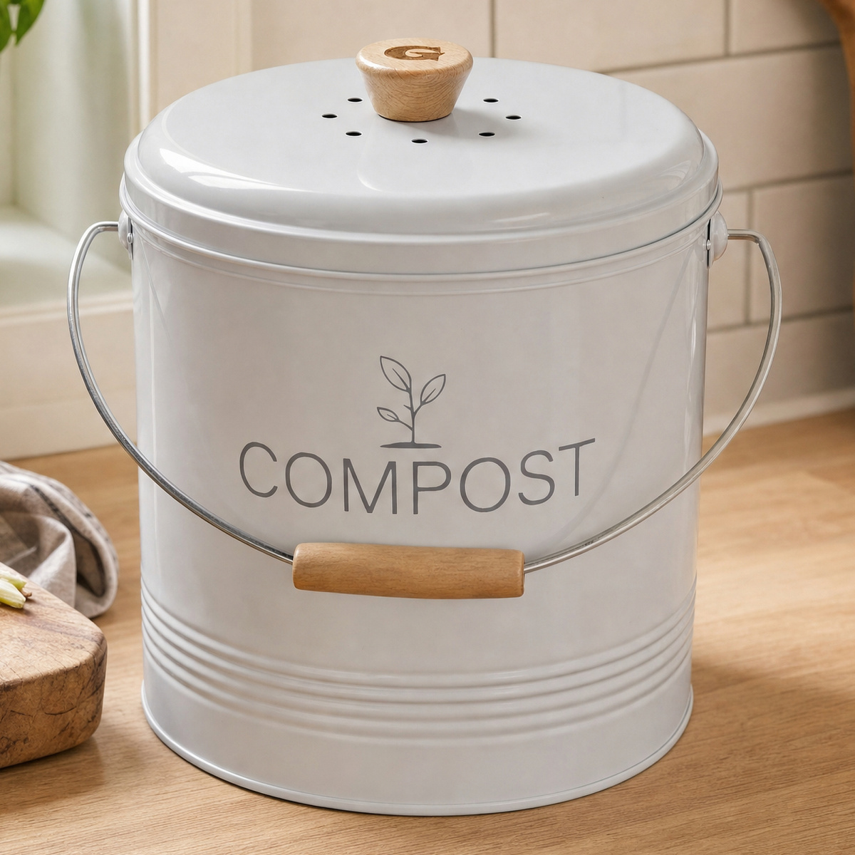 Guillouard Komposteimer mit Kohlefilter - 8 L, weiß