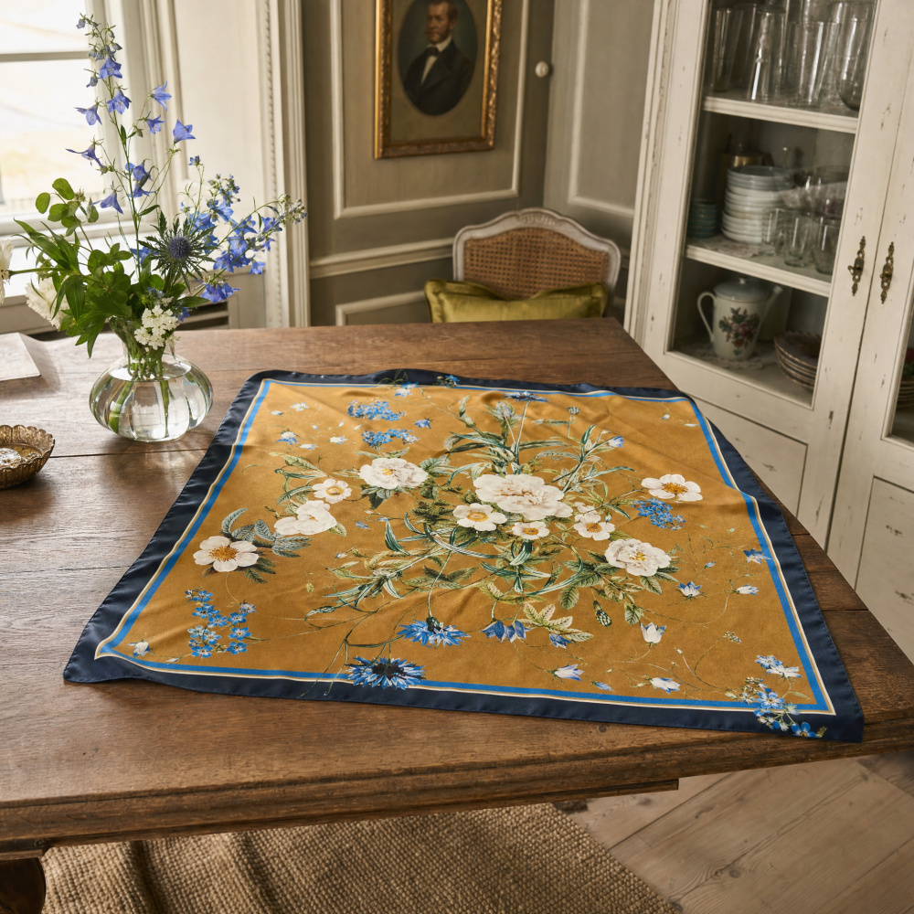 Jim Lyngvild Seidentuch, 100x100 - Blauer Blumengarten - Bild 4