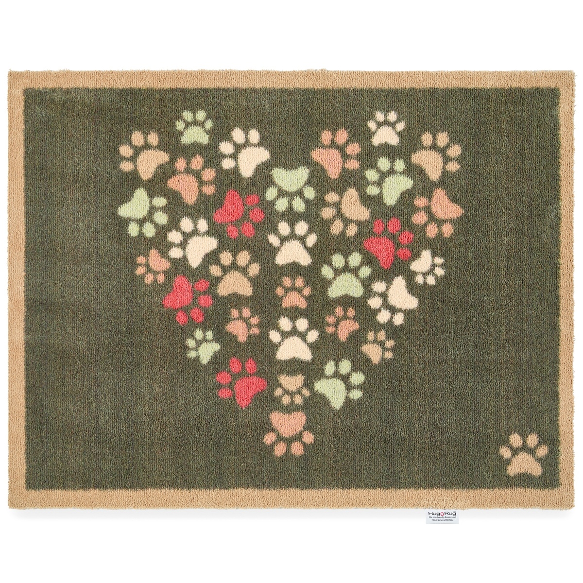 Hug Rug Öko-Fußmatte, 65x85 – Liebevolle Pfoten, grün