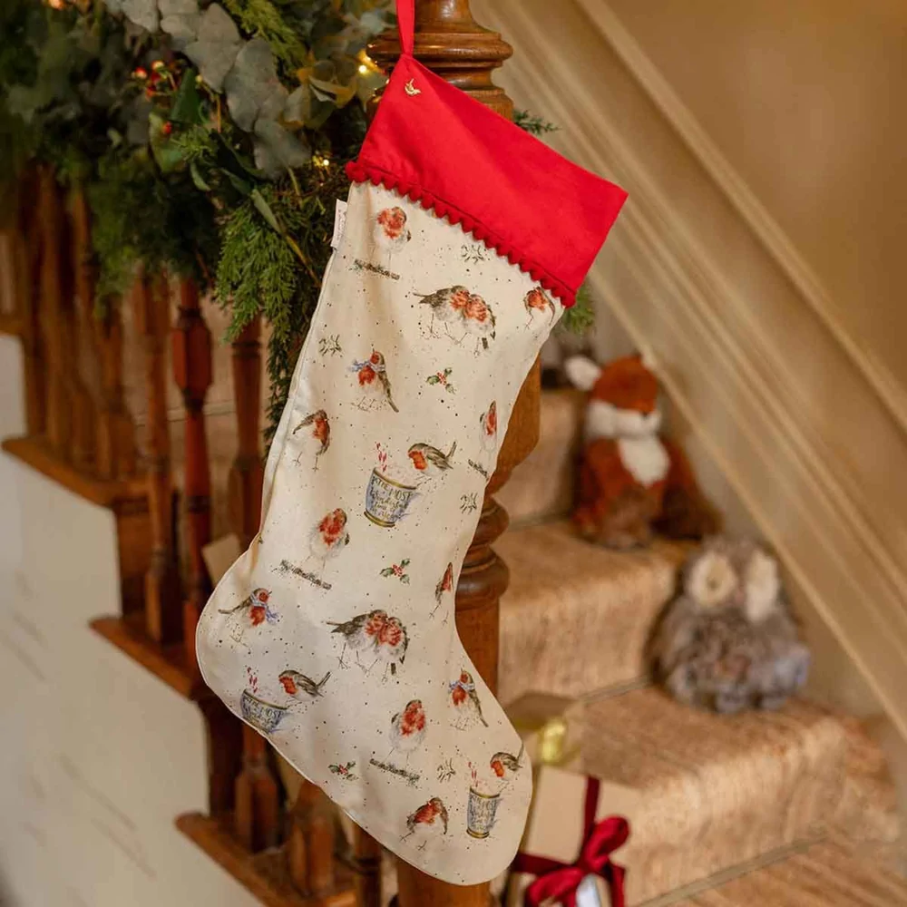 Chaussette de Noël Wrendale - Vœux de Noël du rouge-gorge - Image 2