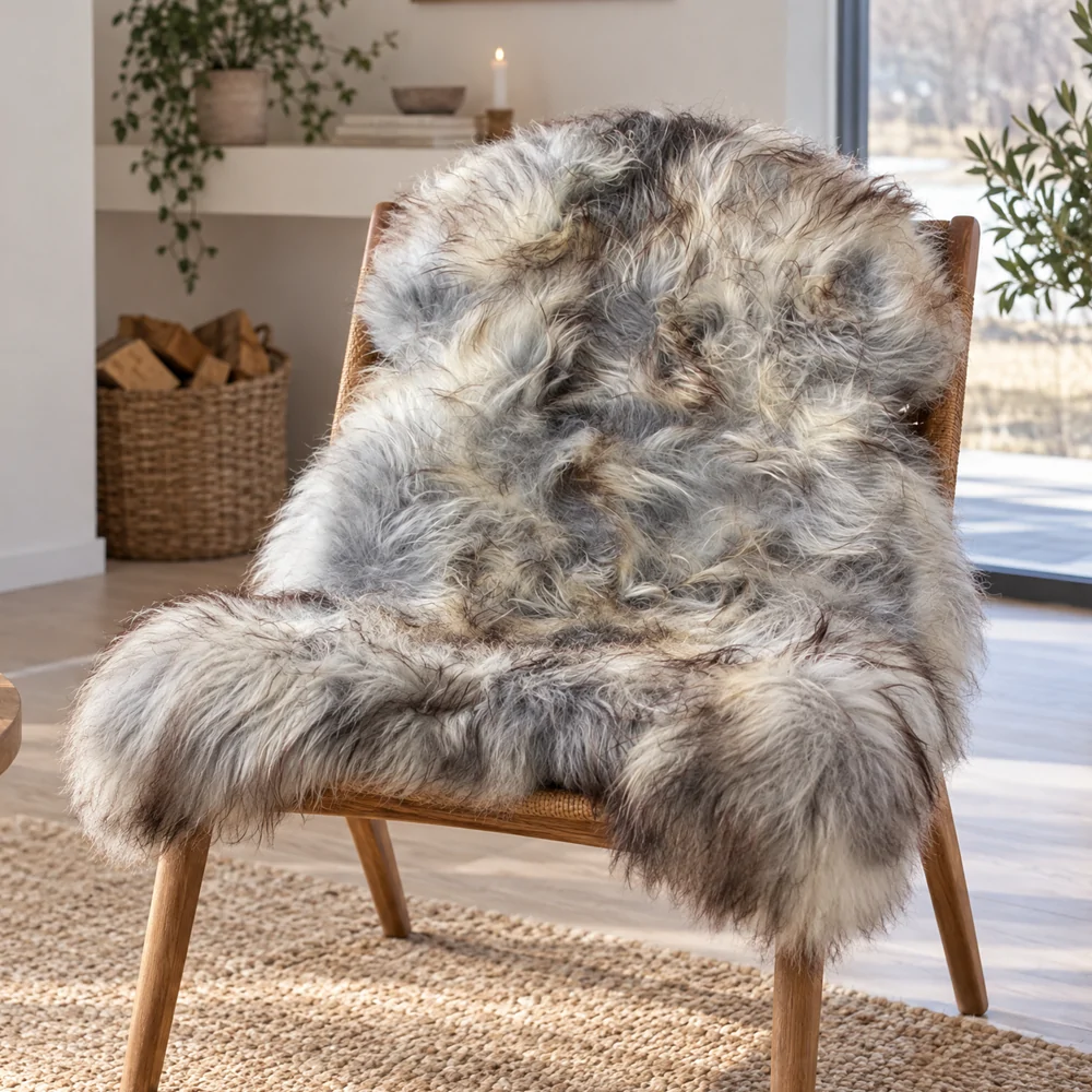 Peau de mouton islandaise SoftSheep - Grise, poils longs