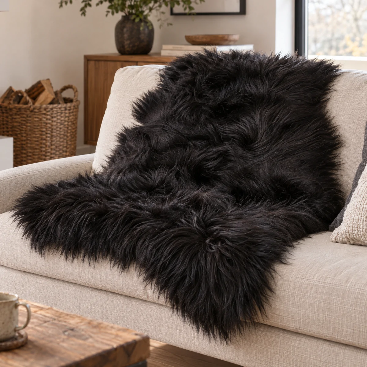 Peau d’agneau islandaise SoftSheep - Noire, poils longs