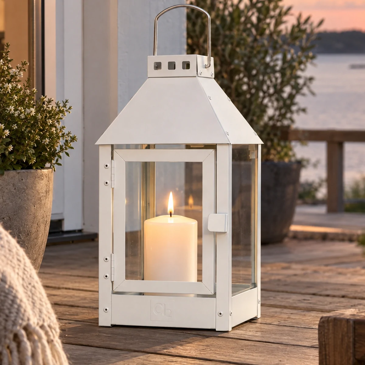 Lanterne A2 Living en acier, blanche - 33 cm