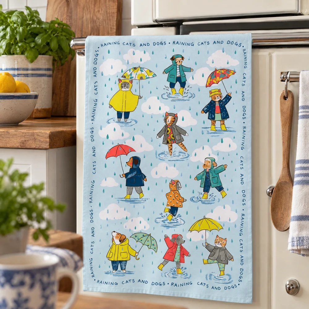 Ulster Weavers theedoek - Katten en honden in de regen