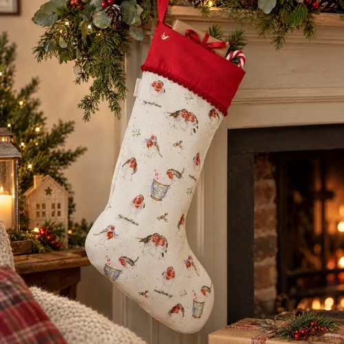 Wrendale kerstsok - Kerstgroet van het roodborstje