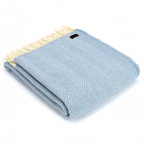 Tweedmill wollen plaid - Visgraat eendeneiblauw
