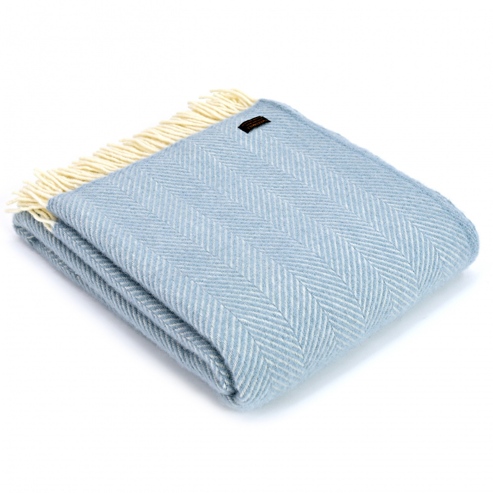 Plaid en laine Tweedmill - chevrons bleu œuf de cane