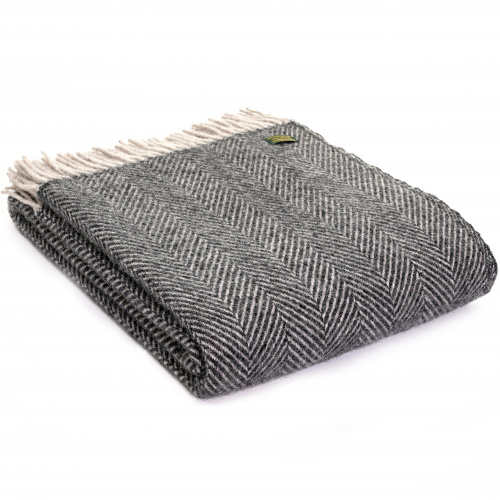 Plaid en laine Tweedmill - Chevrons anthracite/argent