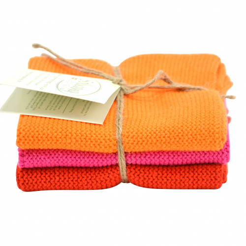 Lavettes Solwang, 3 pièces - orange/rose/rouge
