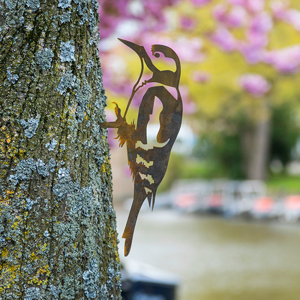 Metalbird vogel van cortenstaal - grote bonte specht - Afbeelding 2