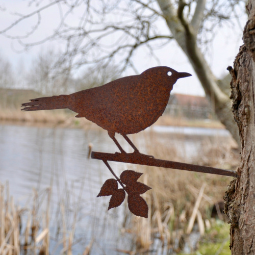 Metalbird vogel van cortenstaal - merel