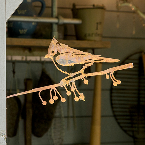 Metalbird vogel van cortenstaal - kuifmees